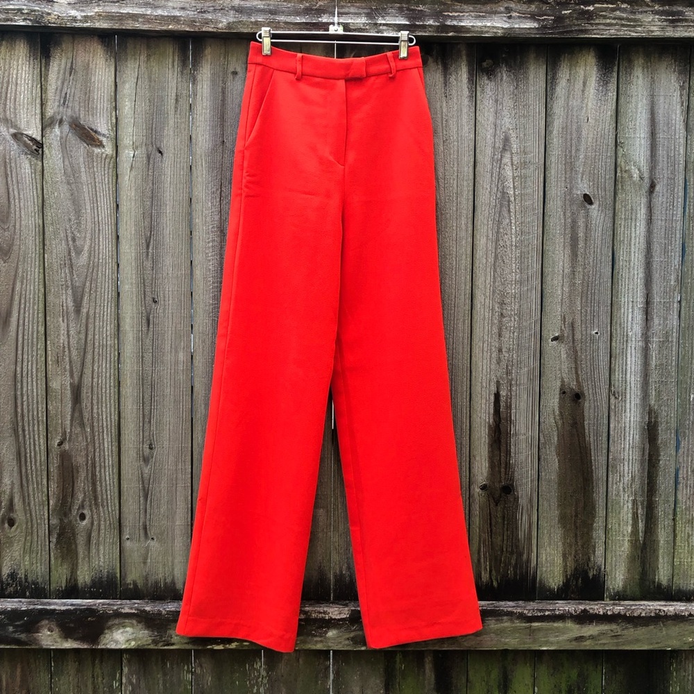 ASOS High Rise Wide Leg Pants Cherry Red Crepe Retro